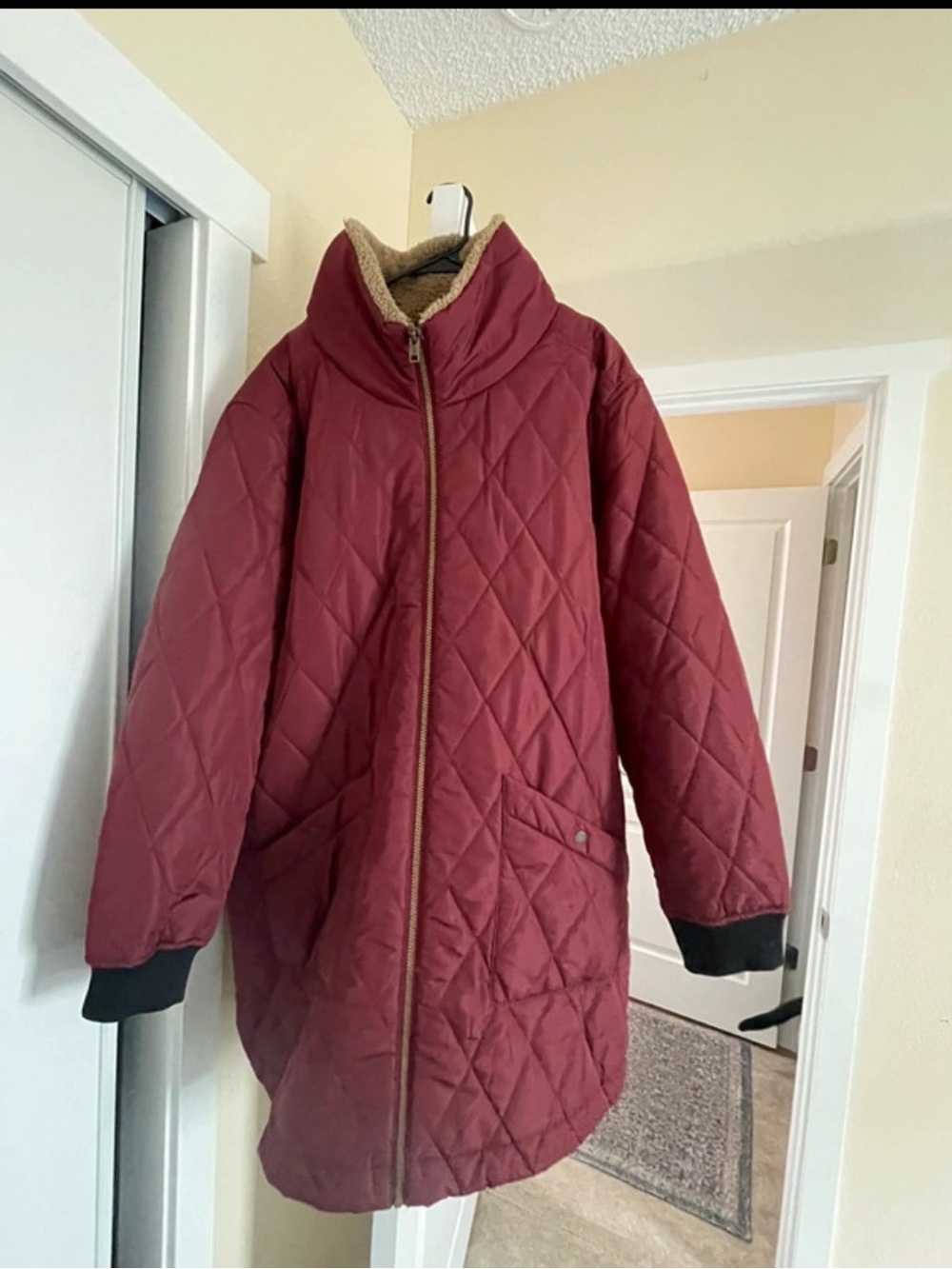 Weatherproof Vintage Women's Quilted Fleece Lined Coat, Dark Red XXL Pockets